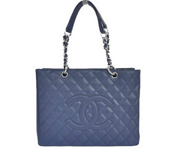 Best Top Quality Chanel Classic Blue Grain Leather Shopper Bag Silver Replica